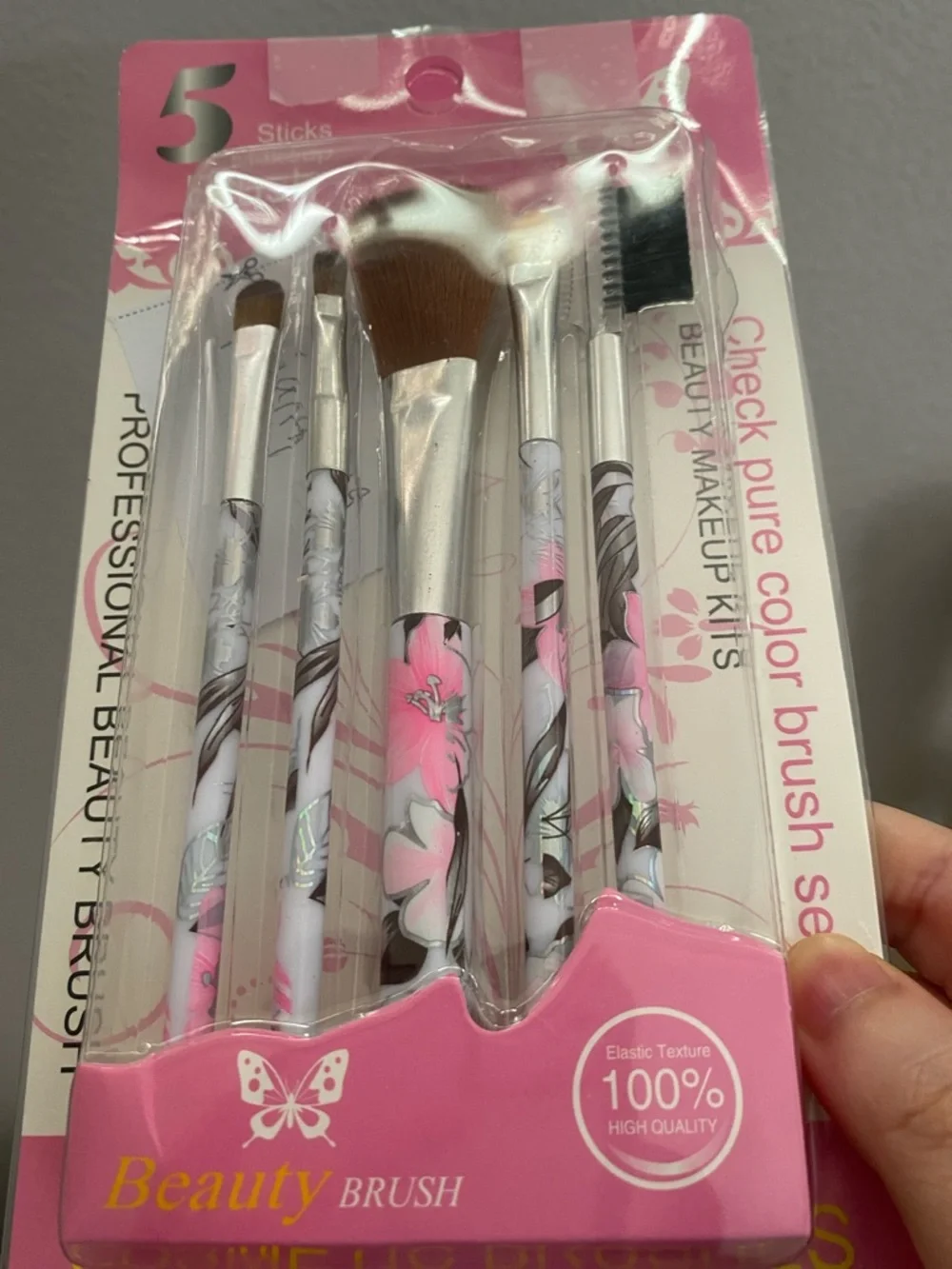 Pink Floral 5-Piece Makeup Brush Set